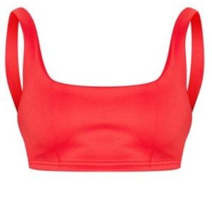 Red Square Neck Zip Back Crop Top